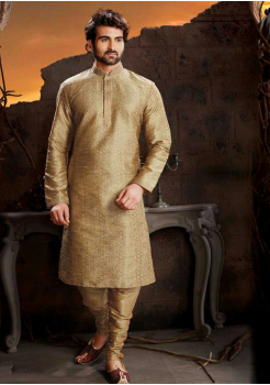 Dark Golden Color Silk Kurta Set